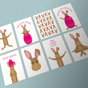 Postkartenset DIN A6 " Osterhasen ", 8 Motive