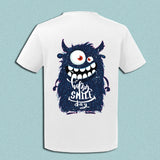 T-Shirt / PoloShirt "Happy Smile Monster", weiß, farbiger Aufdruck