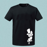 T-Shirt / PoloShirt "Cheshire Cat", schwarz, Motiv Weiß